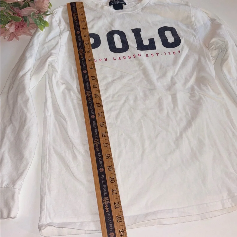 Ralph Lauren White Polo Shirt Boys Long Sleeve White POLO Logo T Shirt Large - Picture 8 of 17